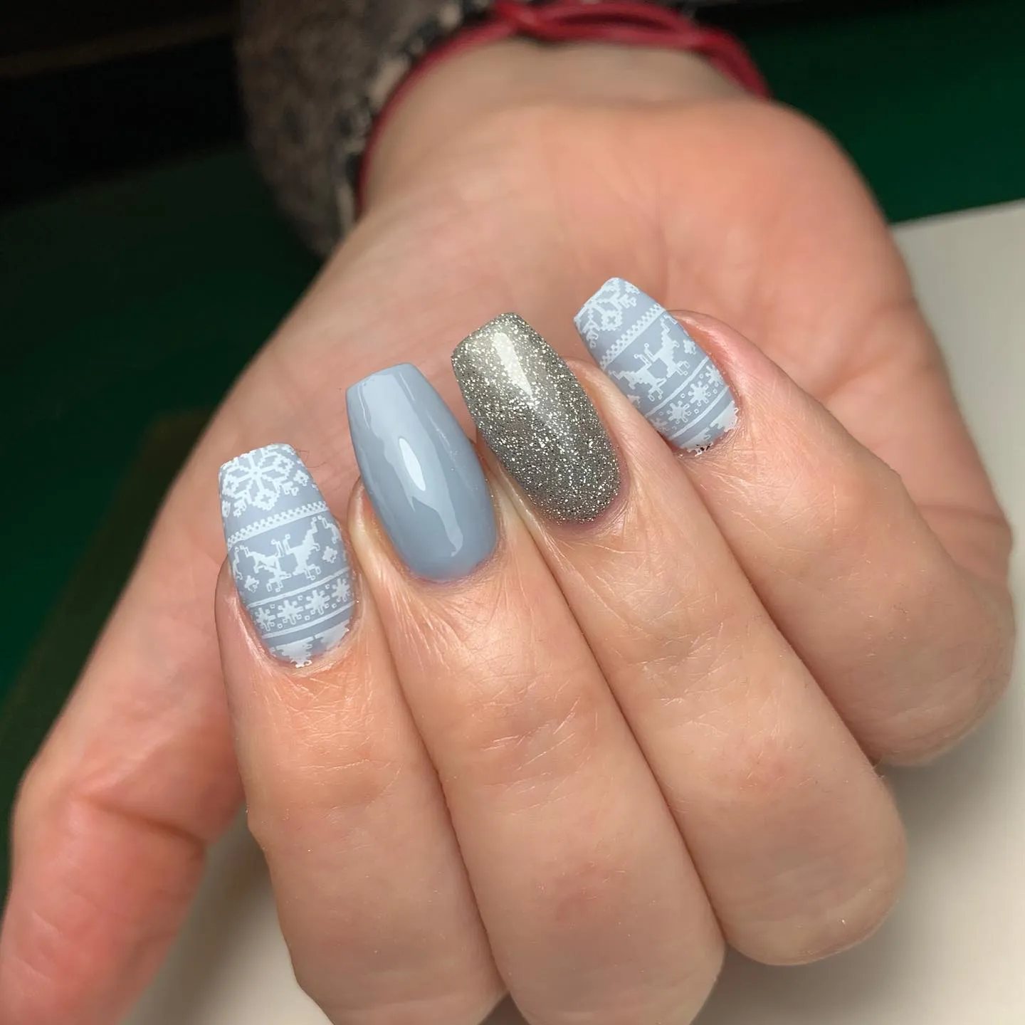 Baby Blue With Silver Glitter Accent Nail