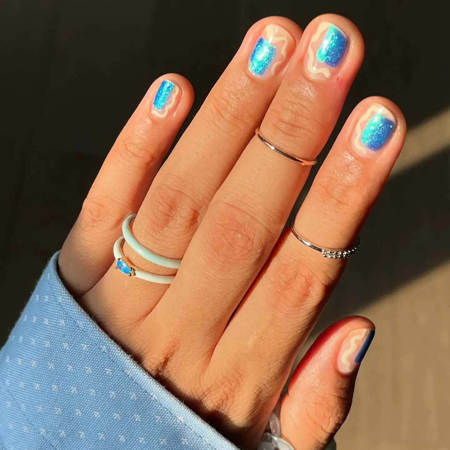 Negative Space Cobalt Blue Nails