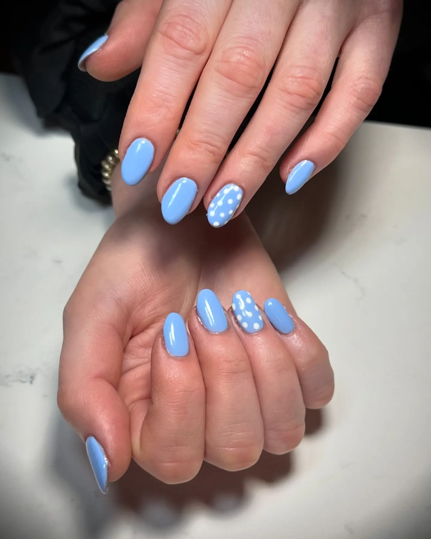 Baby Blue With White Polka Dots