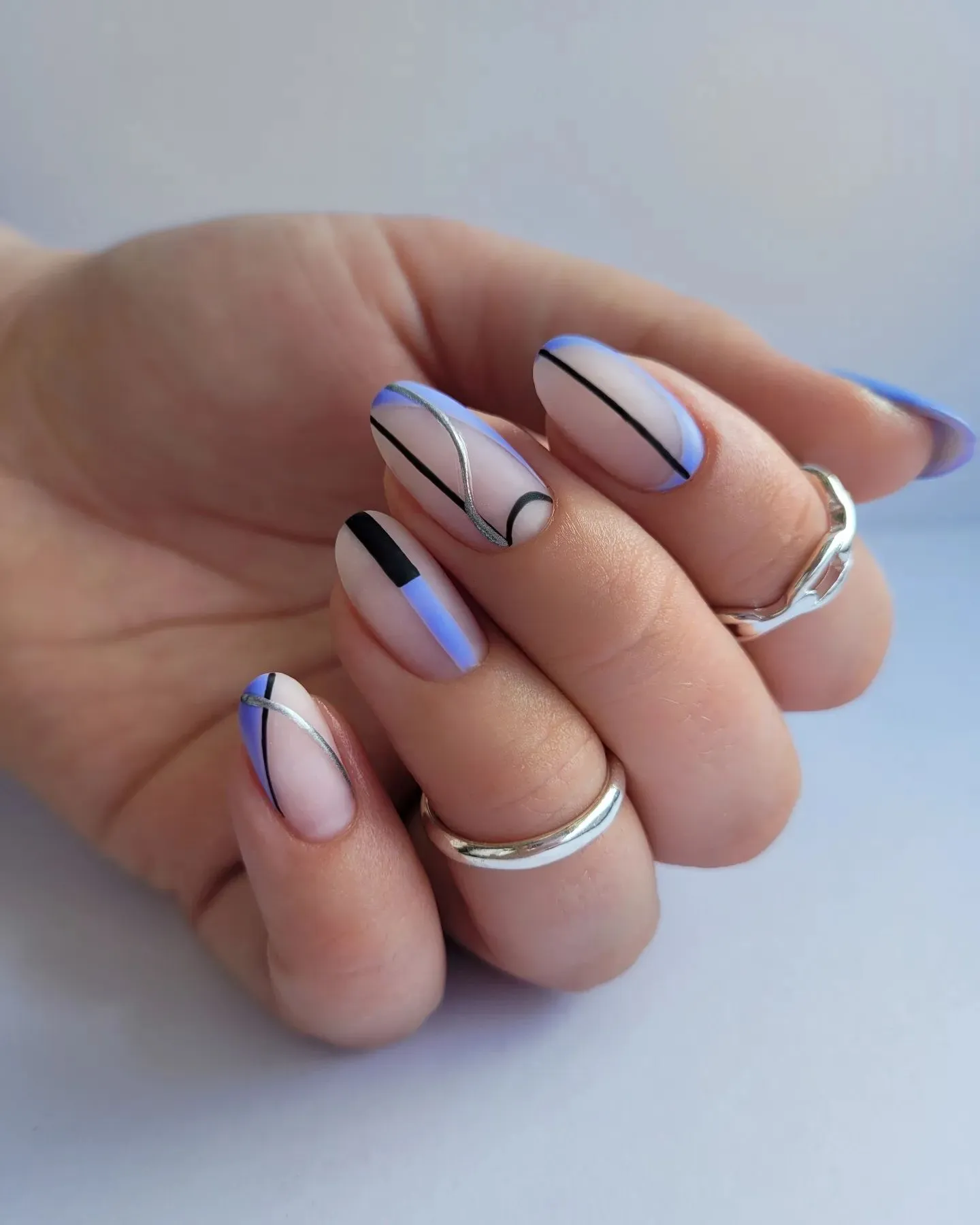 Geometric Sky Blue Nails