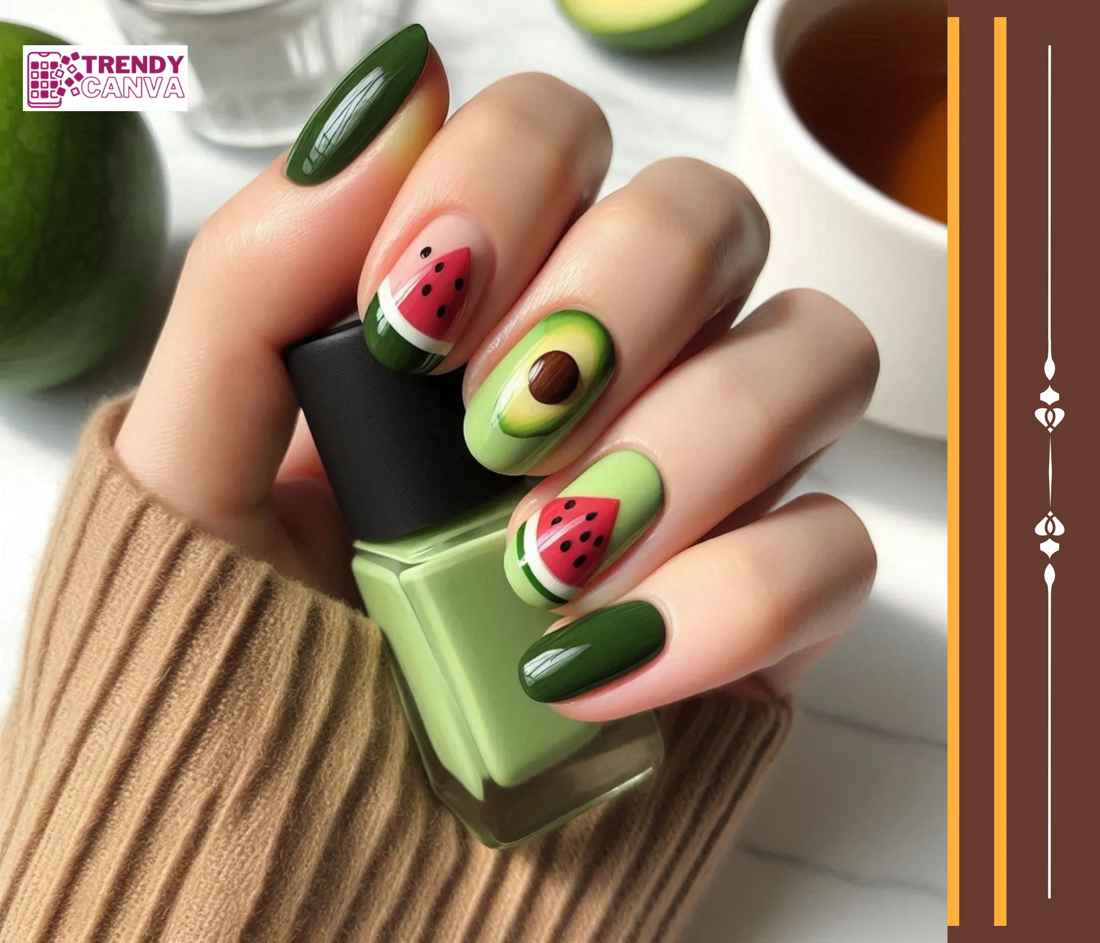 Watermelon Meets Avocado Nail Designs