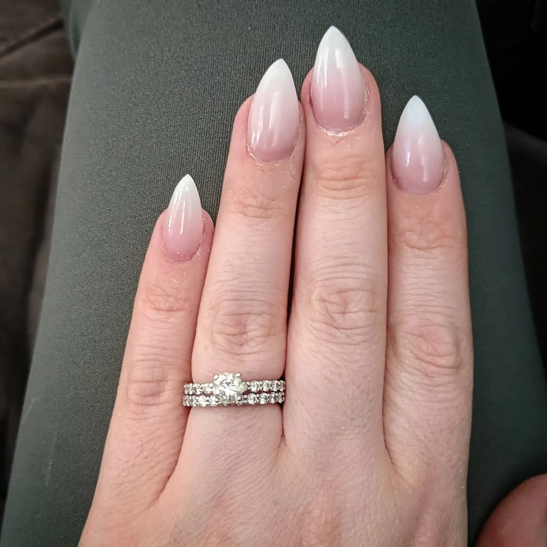 Ombre Pink and White Almond Nails