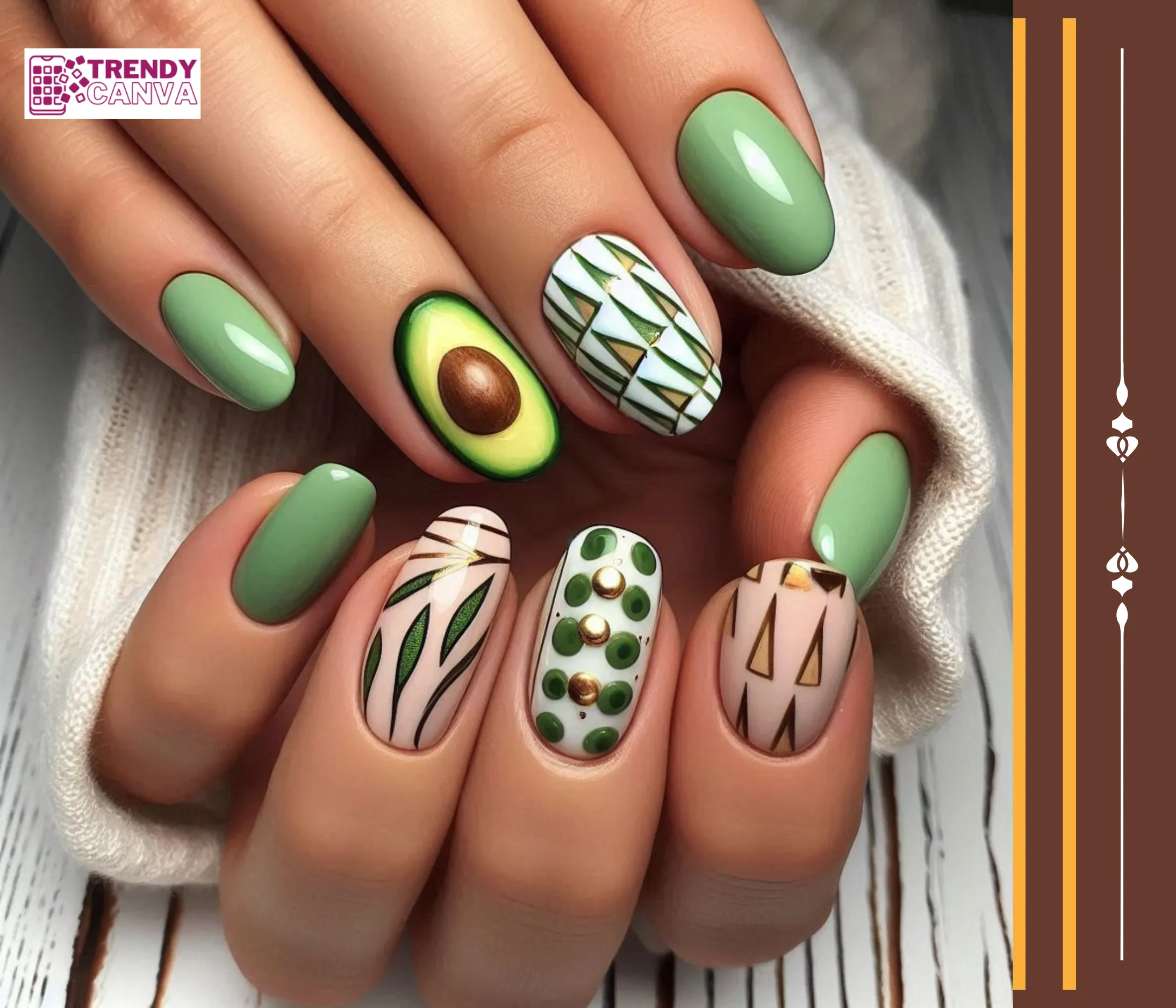 Geometric Avocado Fun Nail Designs