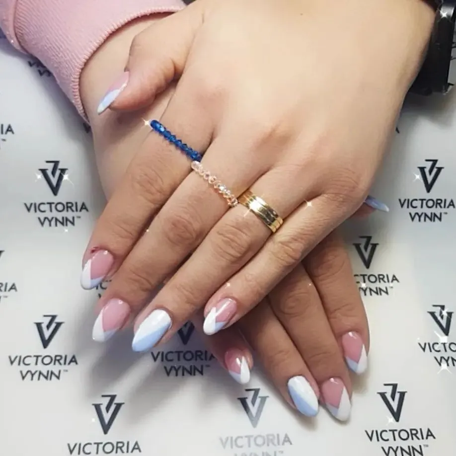 Baby Blue and White Almond Nail Designs