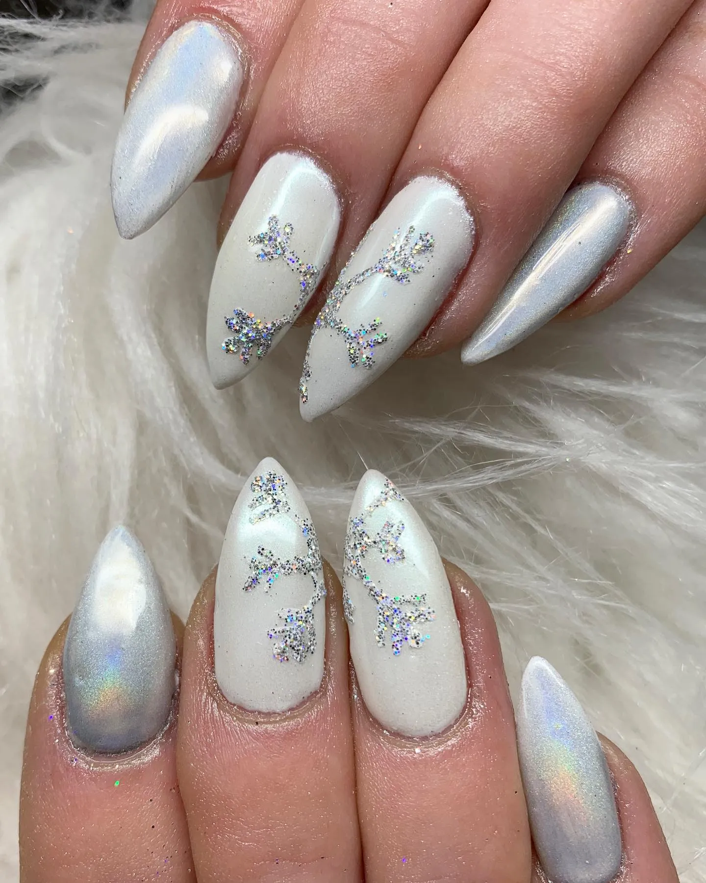 Silver and White Almond Nail Designs