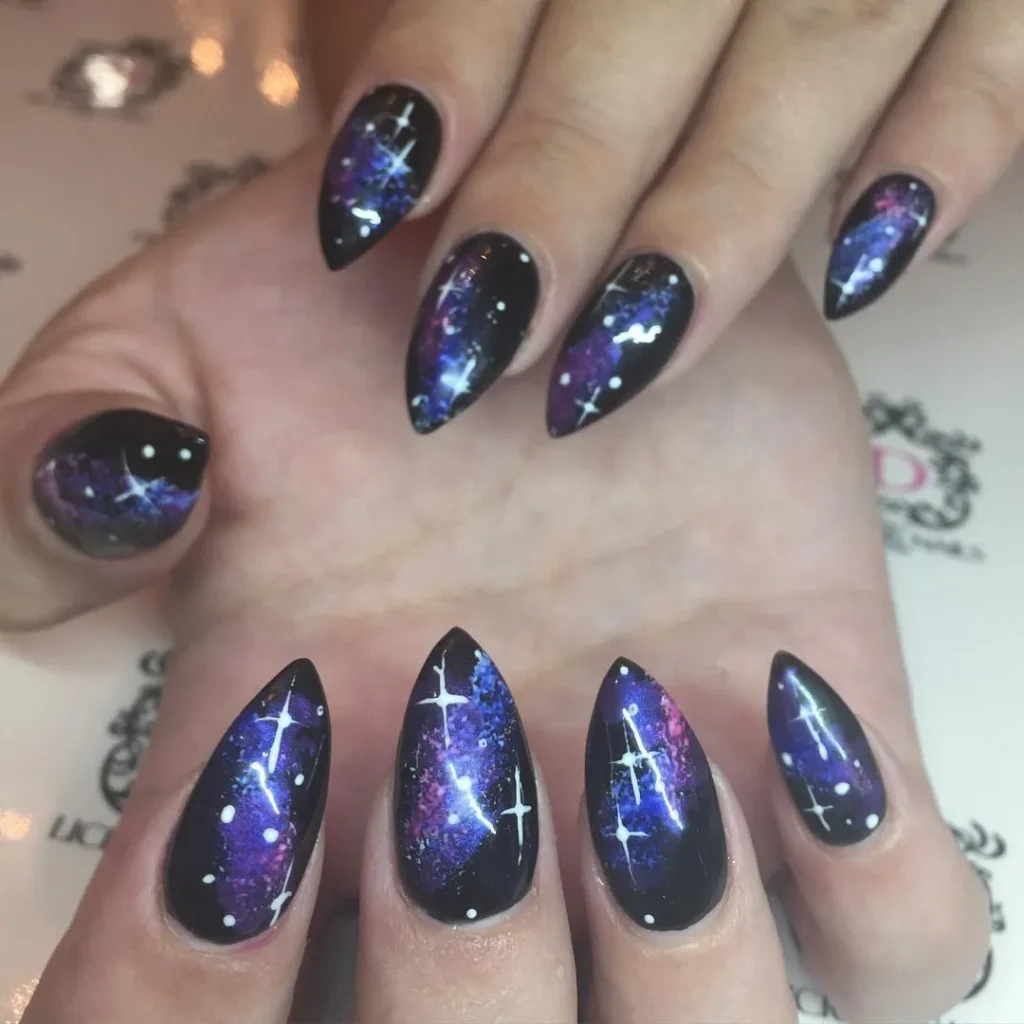 solid purple and black almond nails