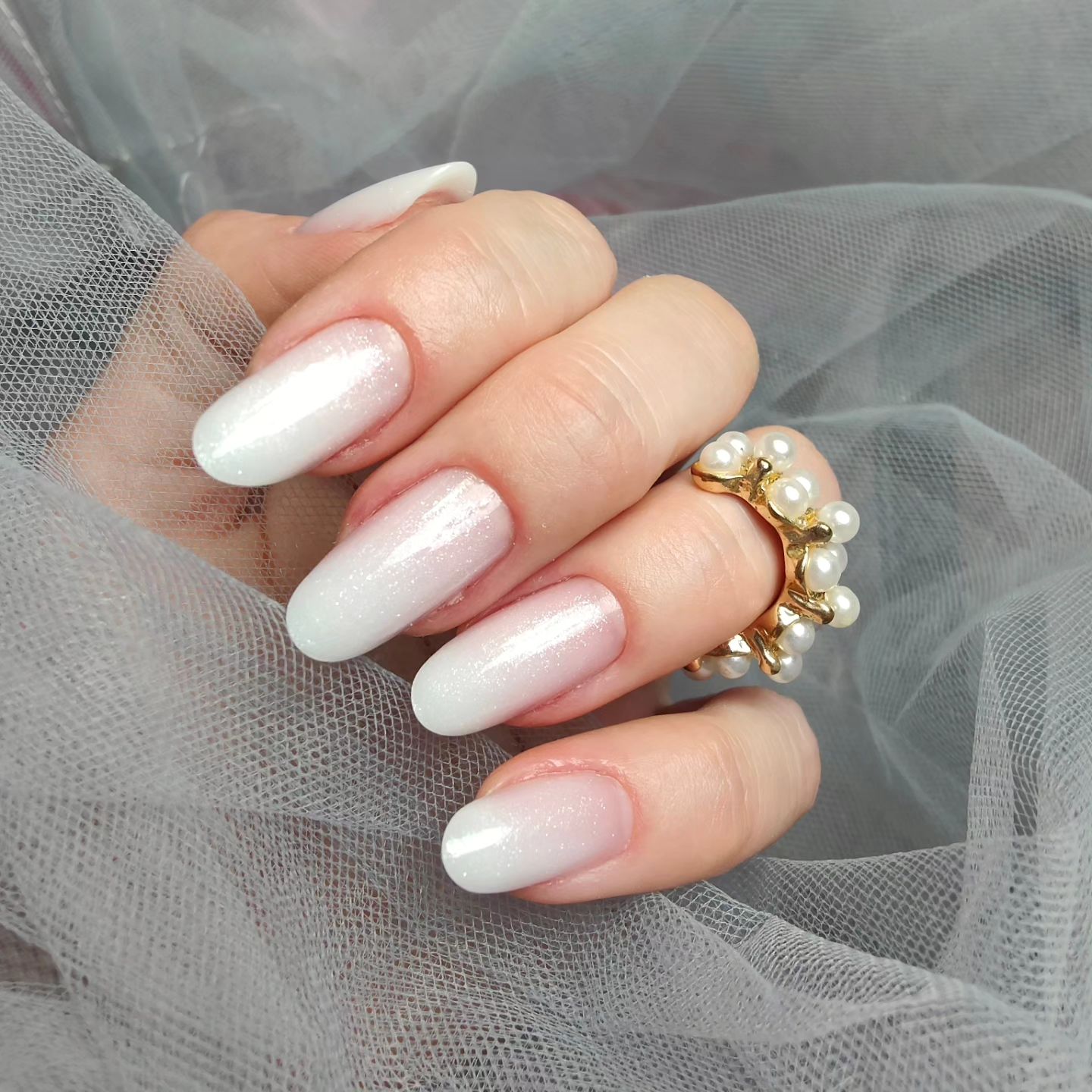 Glitter White Almond Nails