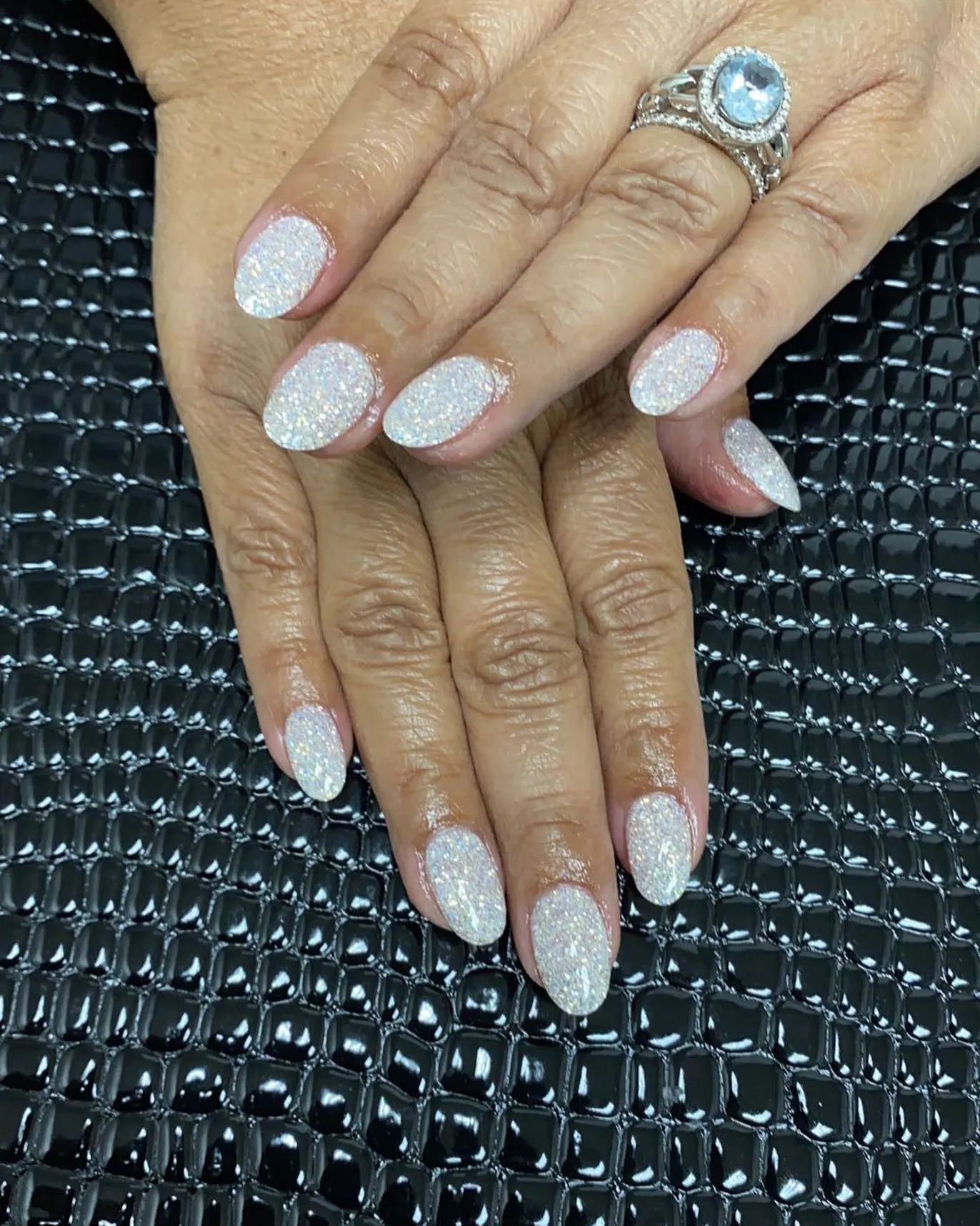 Glitter White Almond Nails