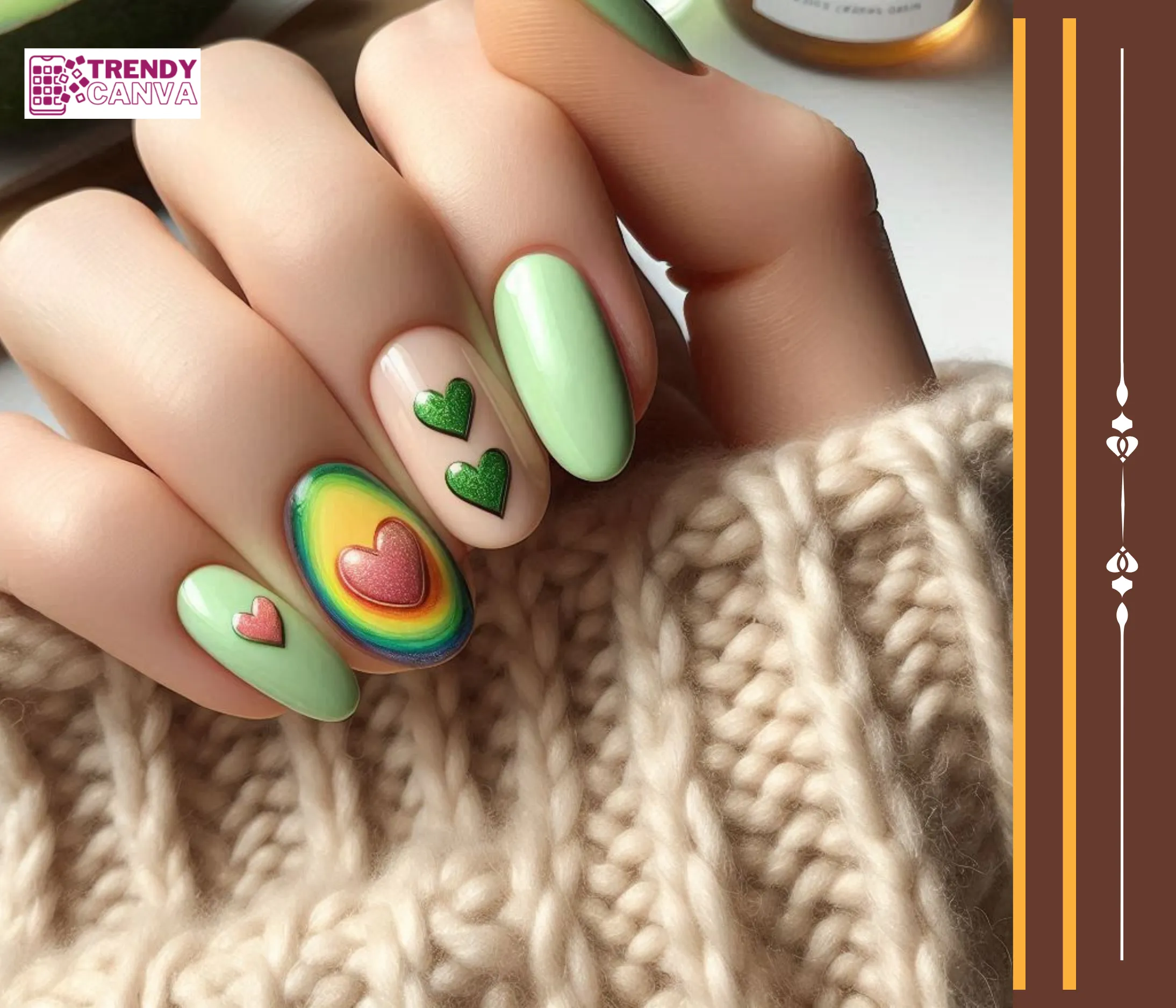 Rainbow Avocado Love Nail Designs