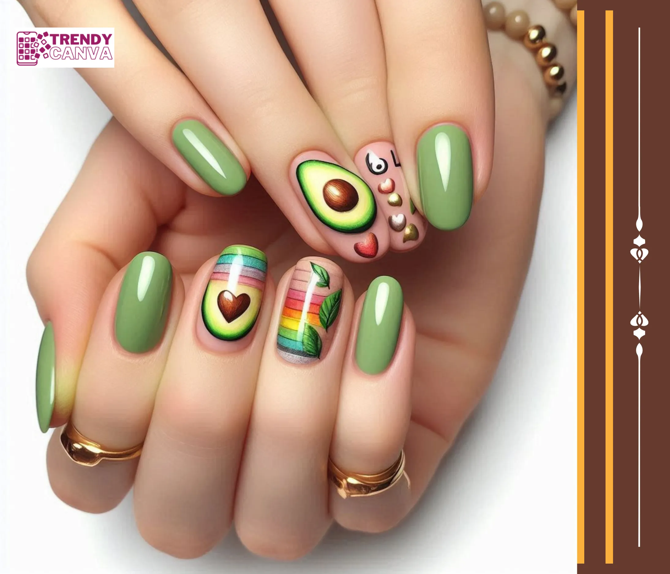 Rainbow Avocado Love Nail Designs