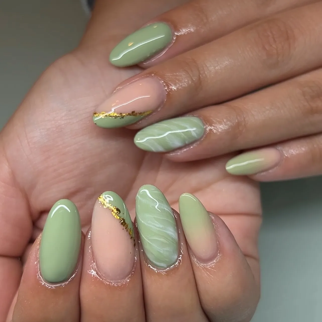 Sage Green Almond Nails