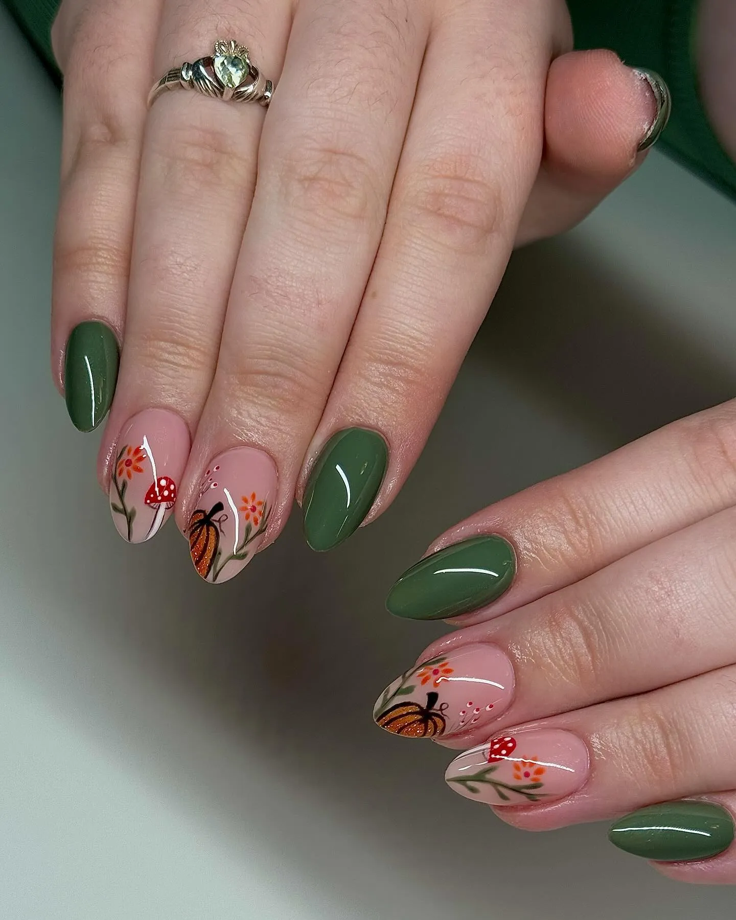 Sage Green Almond Nails