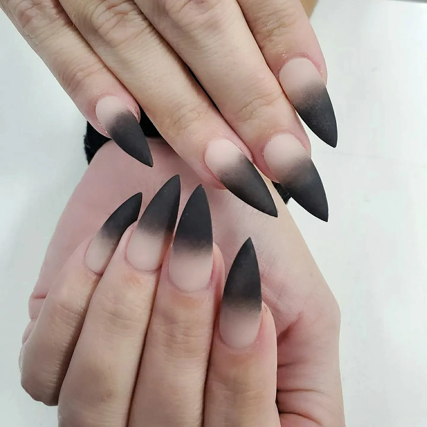 Black Ombre Almond Nails