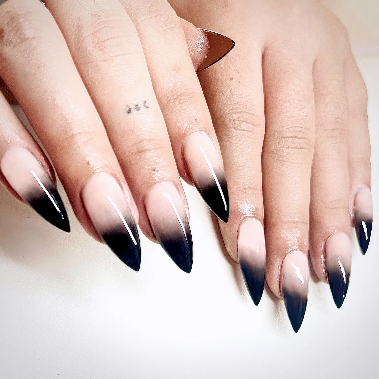 Black Ombre Almond Nails