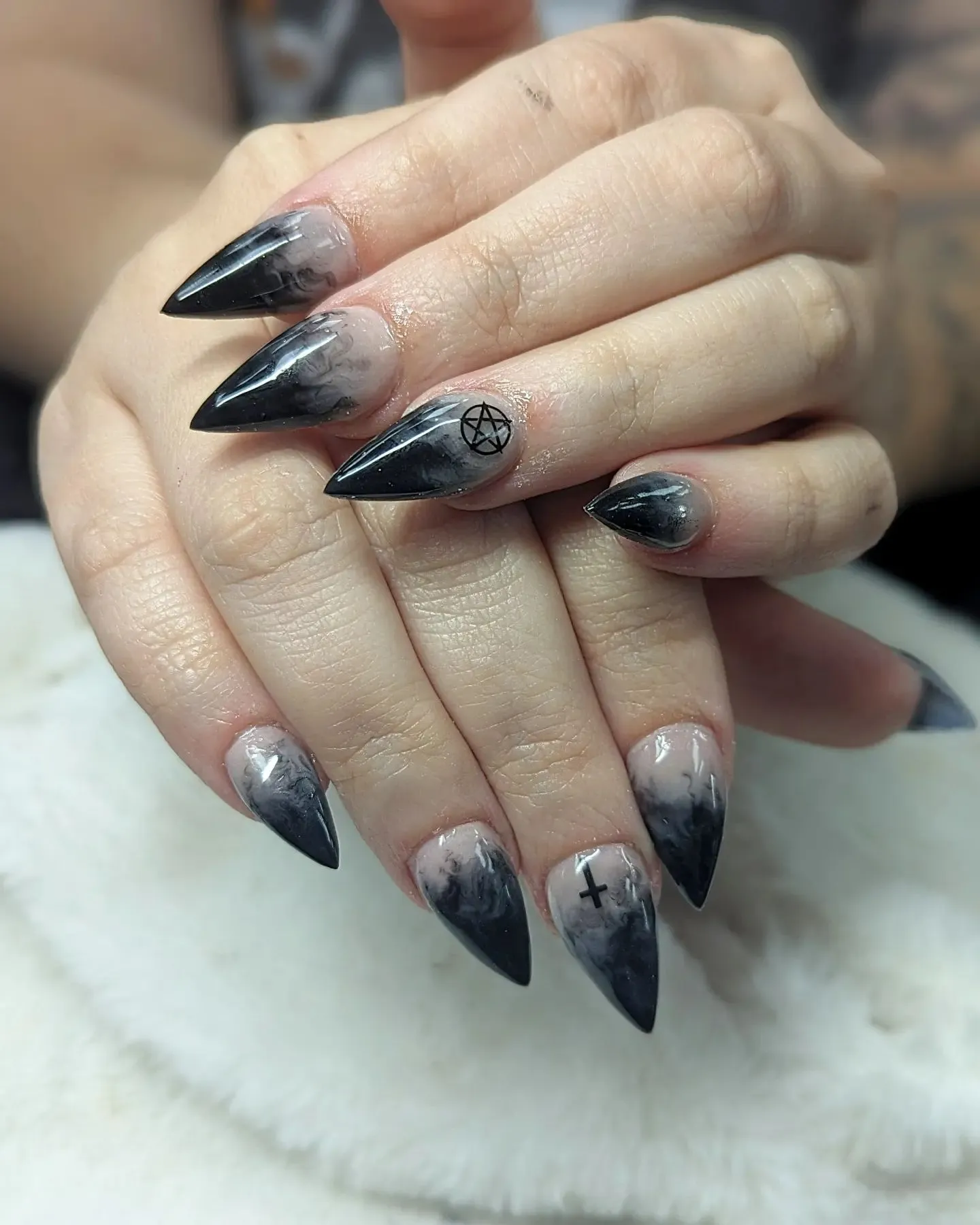 Black Ombre Almond Nails