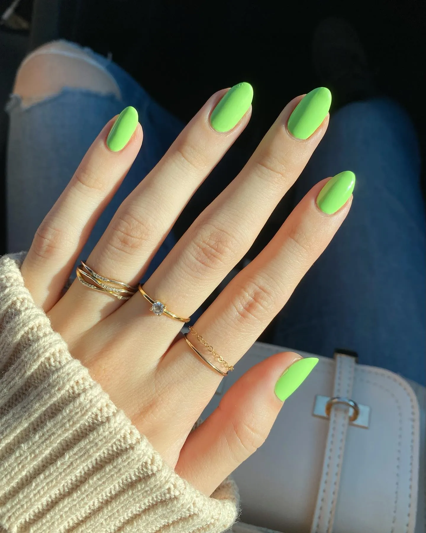 Lime Green Almond Nails