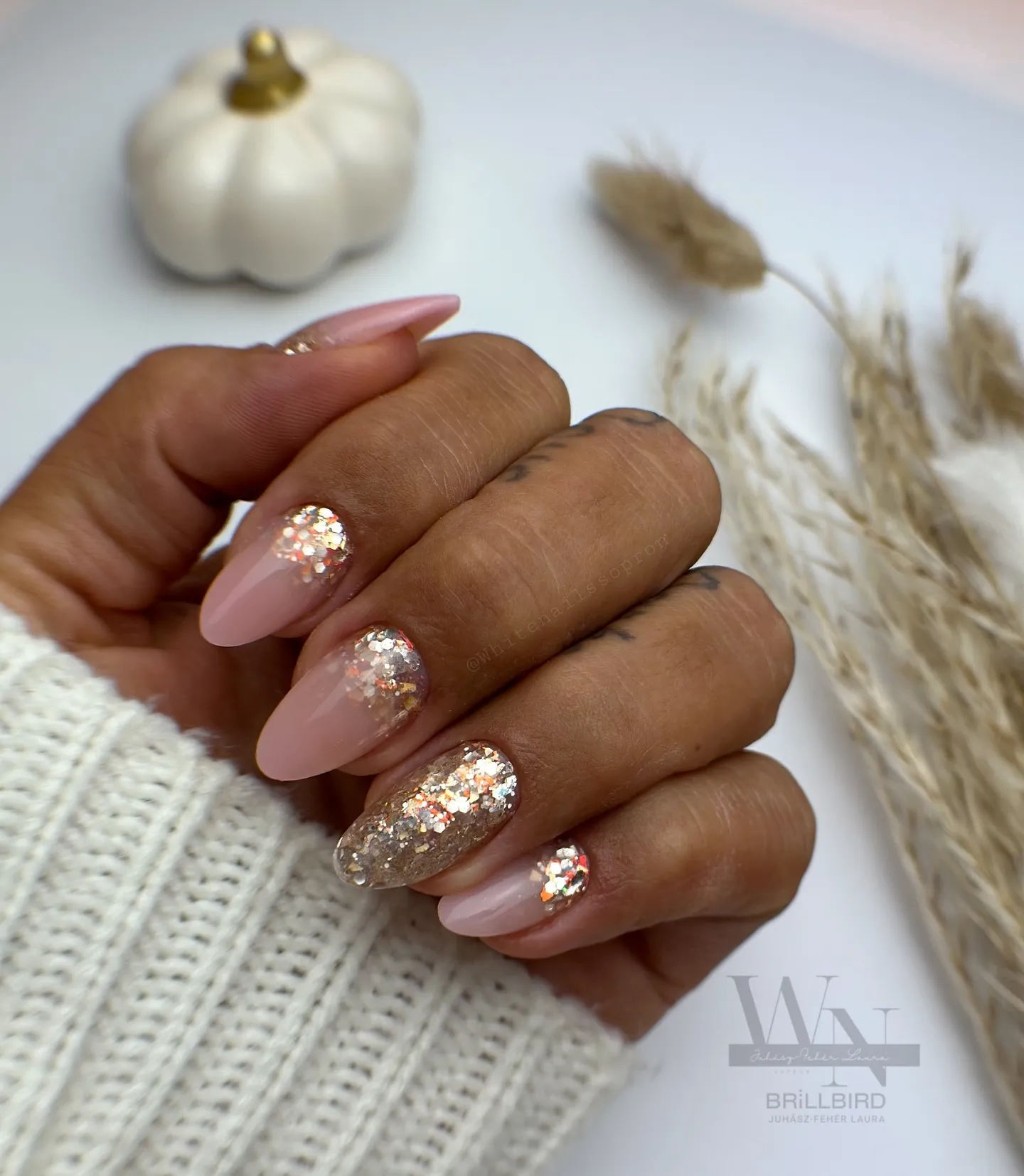 Glitter Ombre Almond Nails