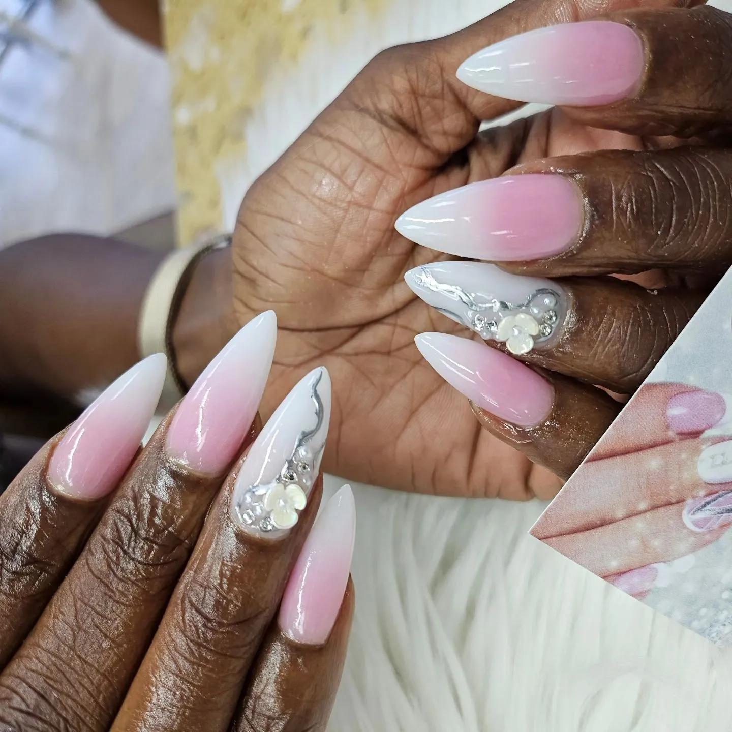 Pink and White Ombre Almond Nails