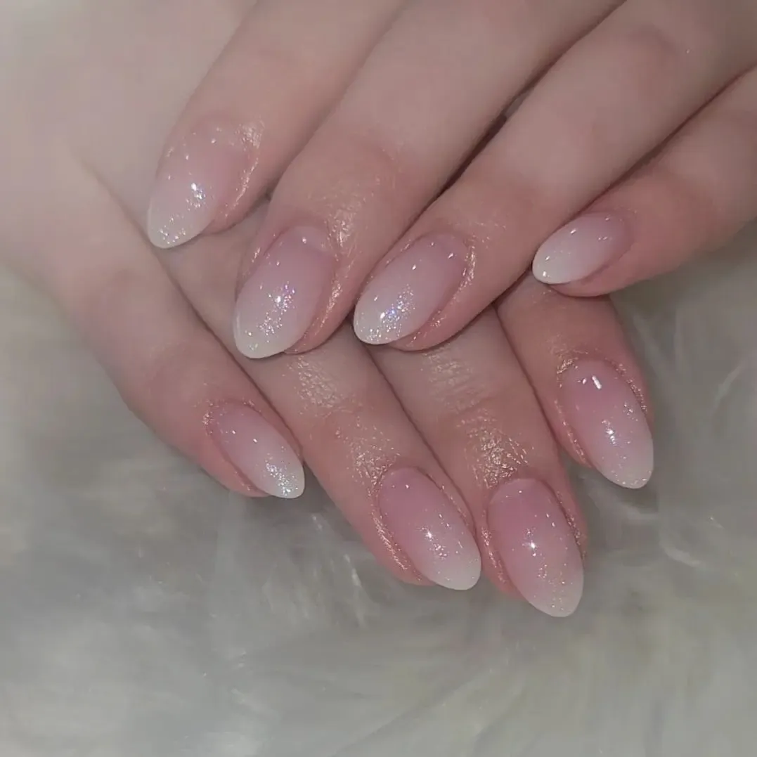 White Ombre Almond Nails