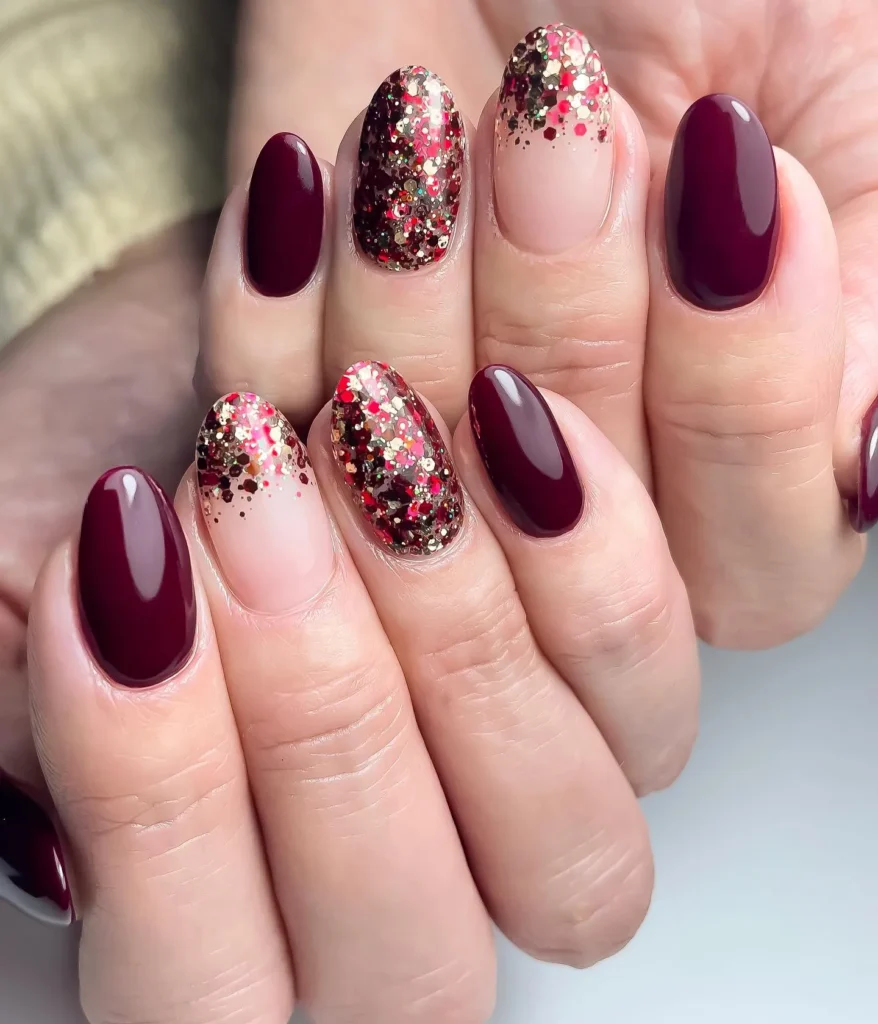 Soft Glitter Ombre Almond Nails