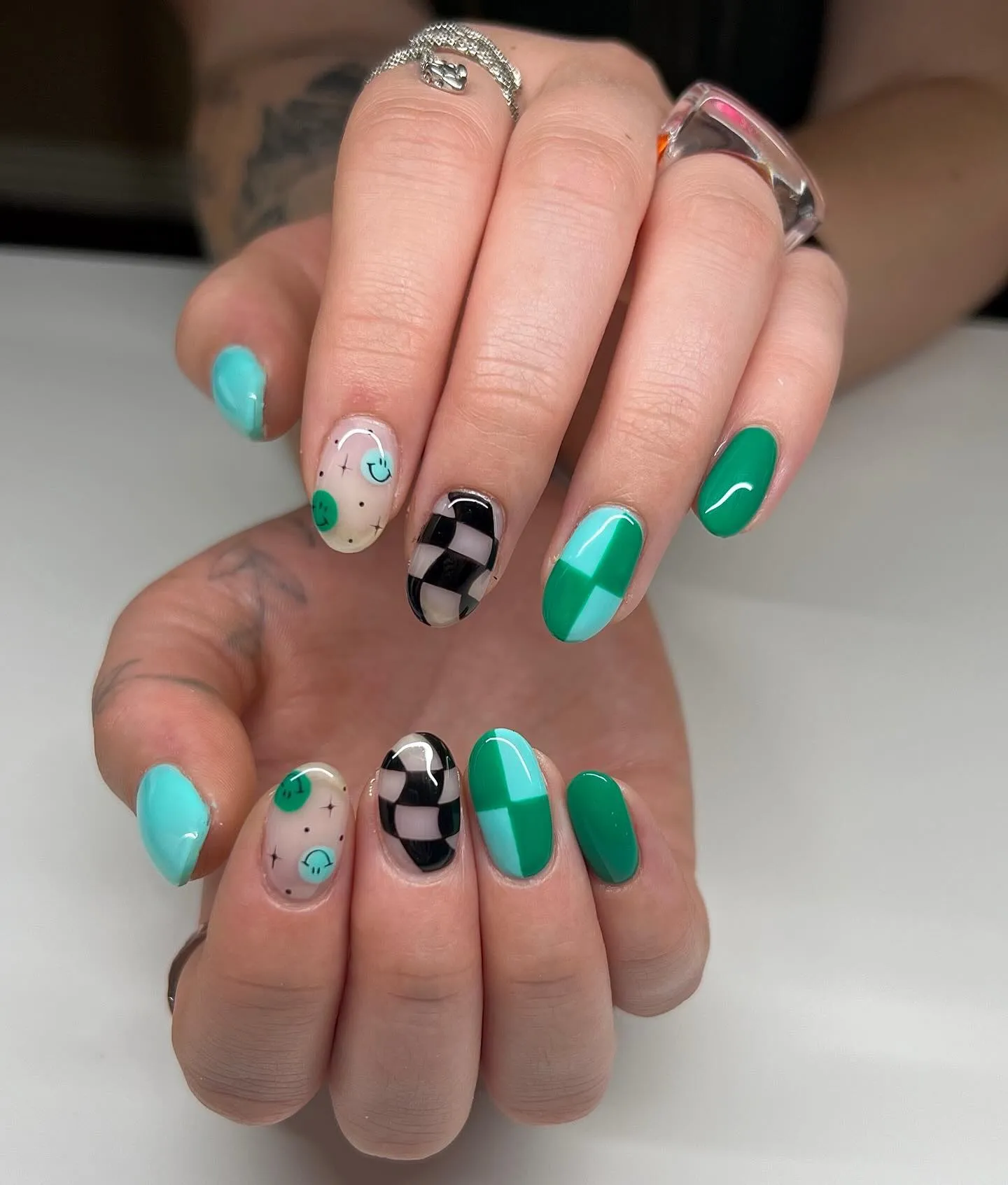 Blue and Green Almond Nail Designs