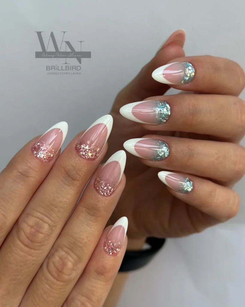 Champagne Glitter Ombre Almond Nails
