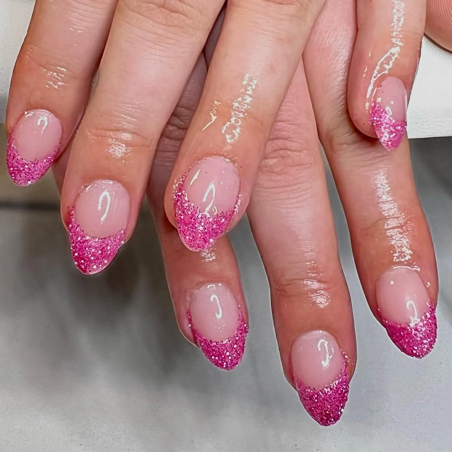 Coquette Glitter French Tips Almond Nail Designs