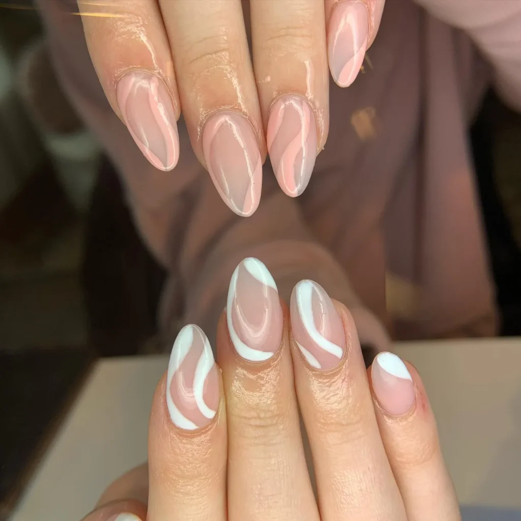 White and Pink Almond Nails