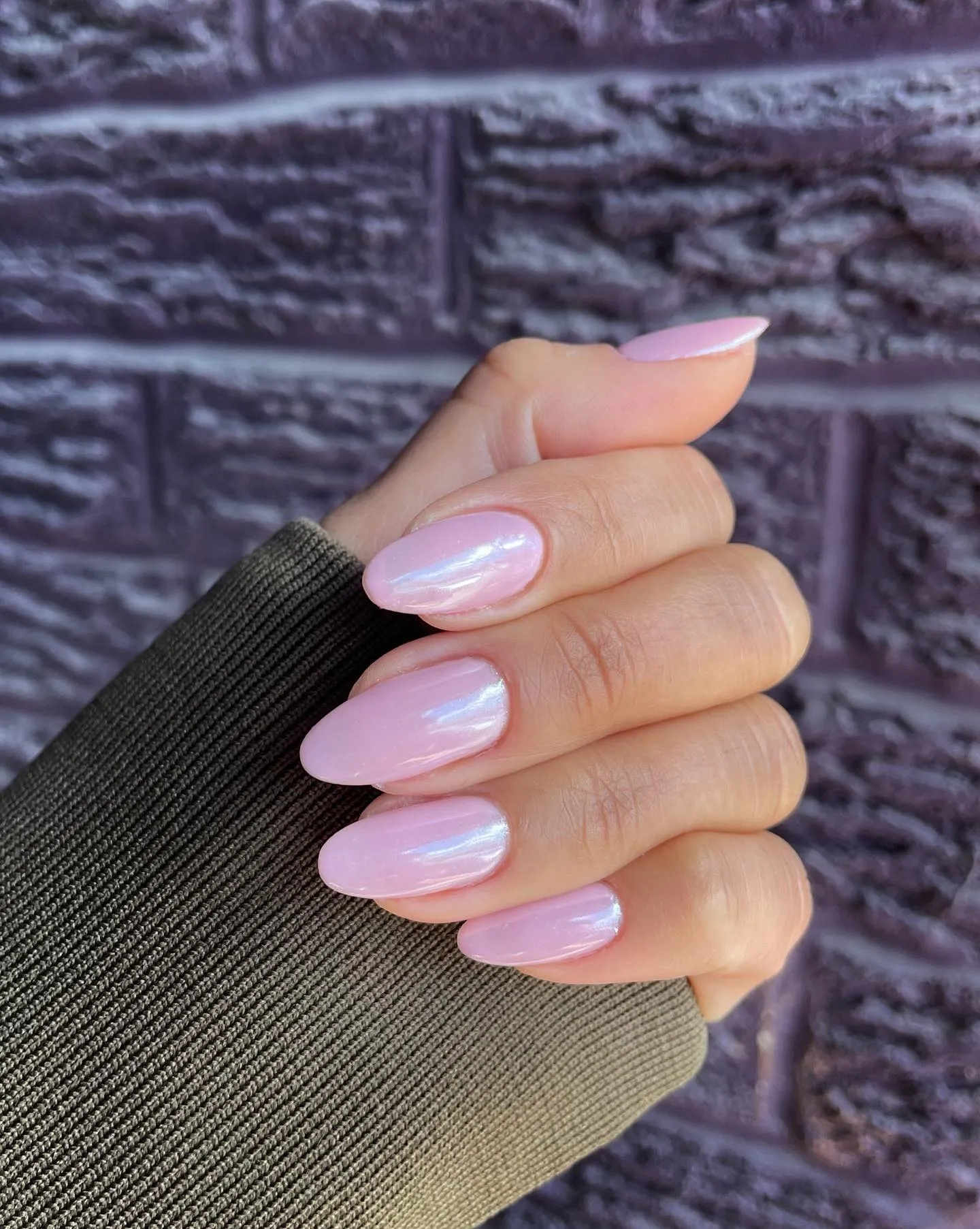 Pink Chrome Almond Nails