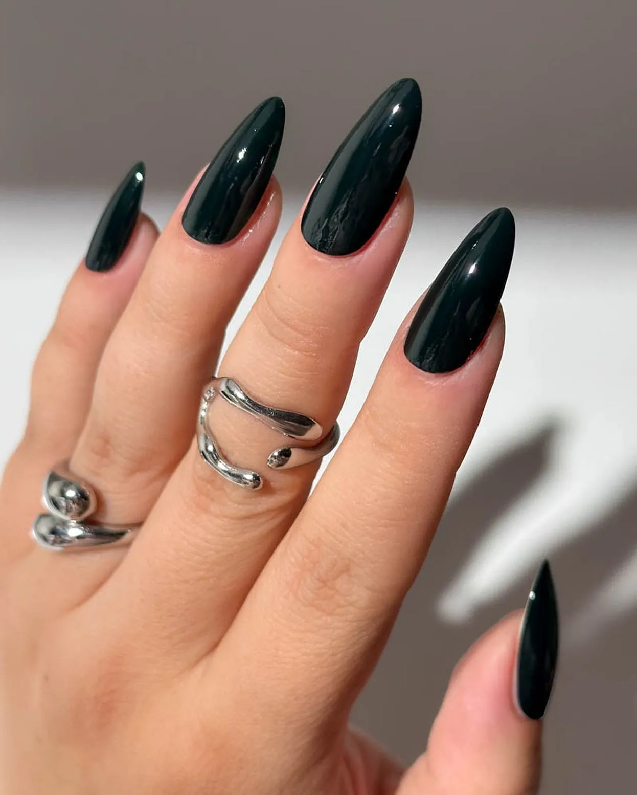 Dark Green Almond Nails