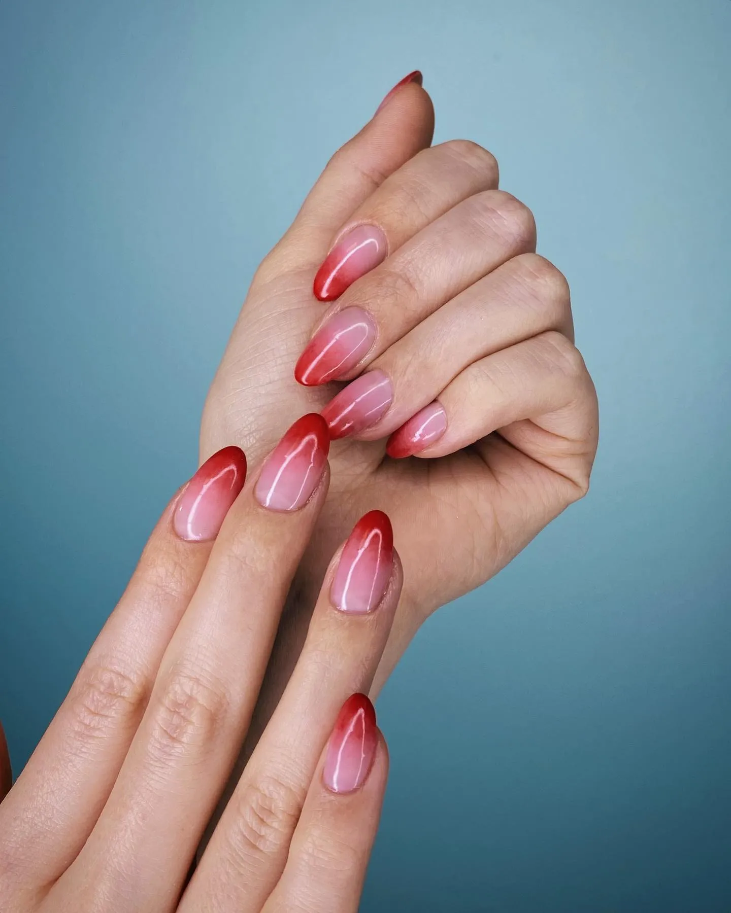 Red Ombre Almond Nails