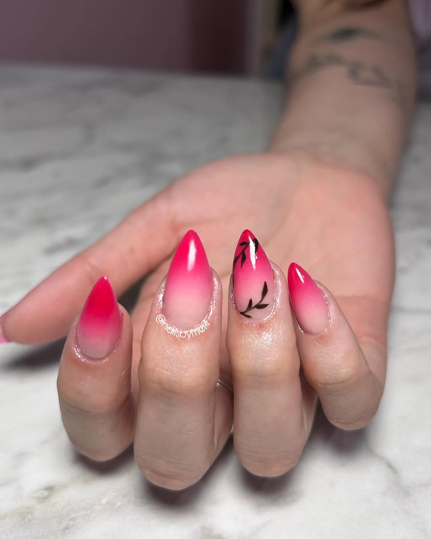 Red Ombre Almond Nails