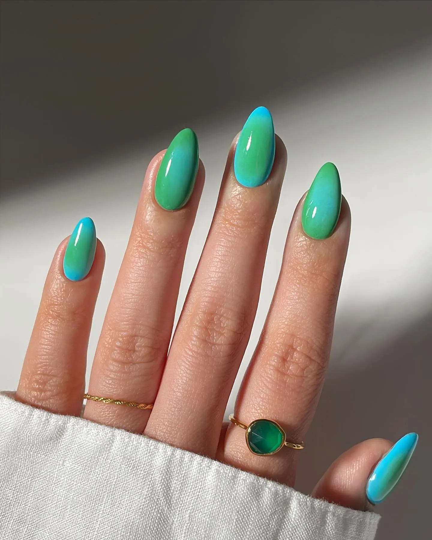 Short Green Almond Nails