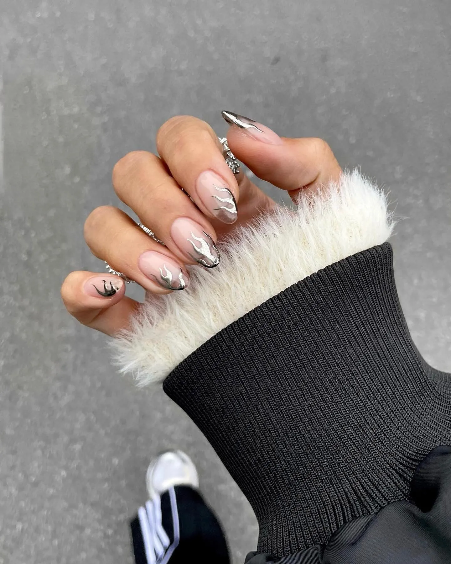 Silver Chrome Almond Nails