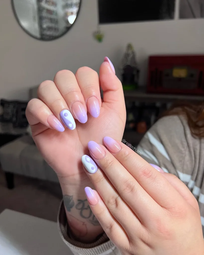 deep tone purple ombre almond nails