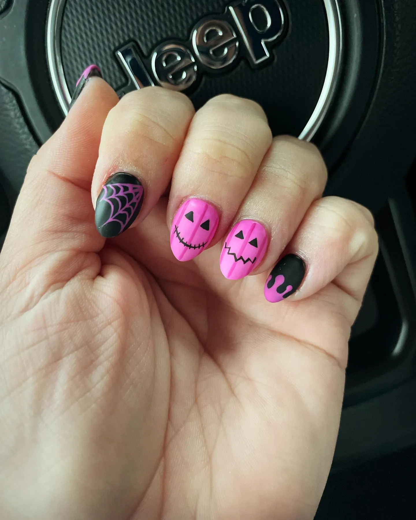 Black and Pink Almond Nails