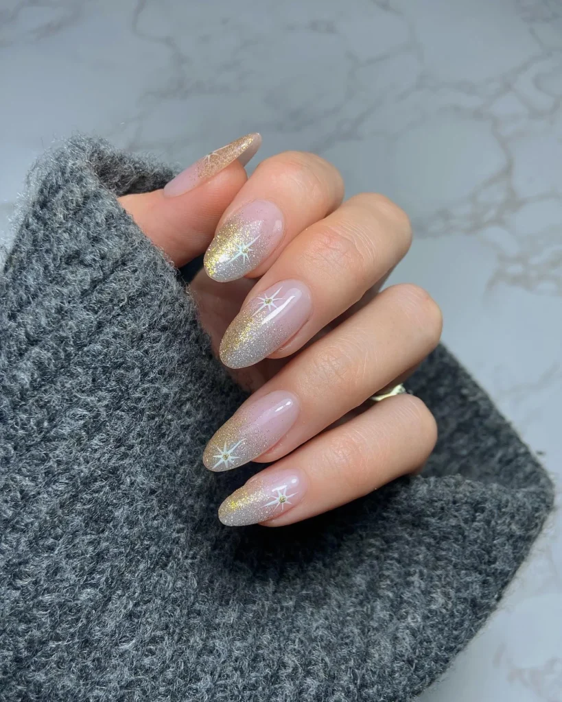 Deep Rose Gold Glitter Ombre Almond Nails