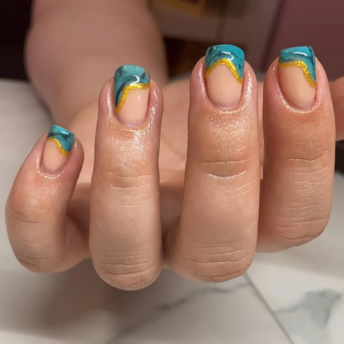 Minty Marbled French Tips