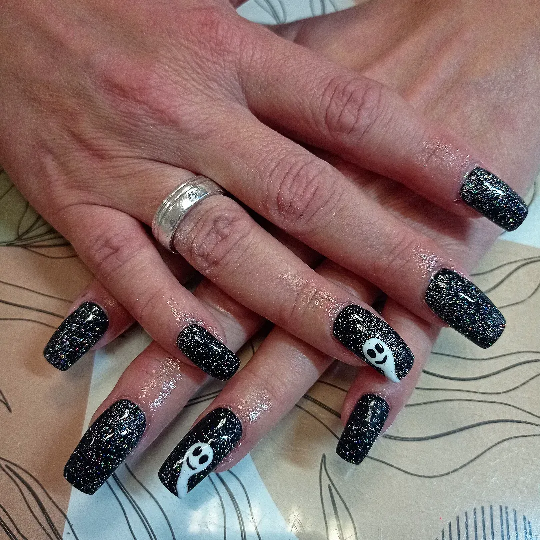 Glitter Black Coffin Nails