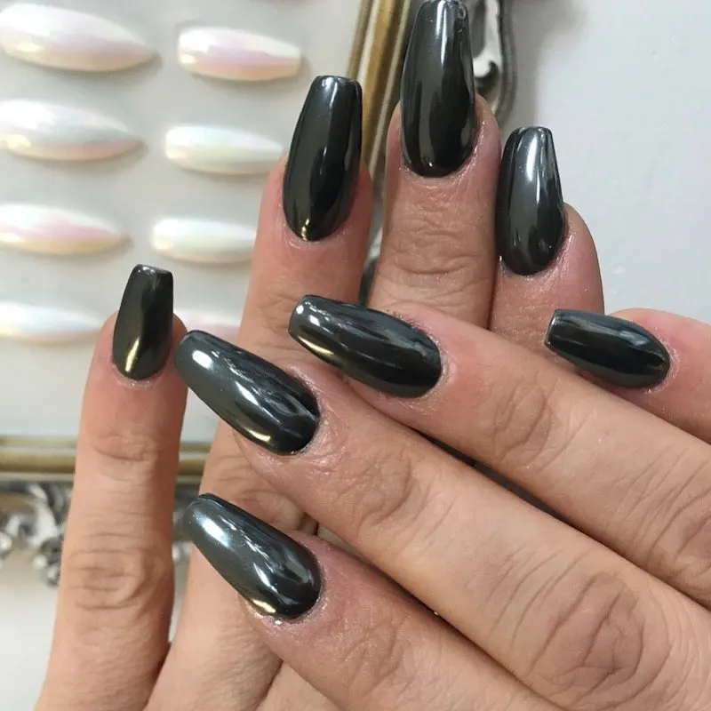 Black Chrome Coffin Nails