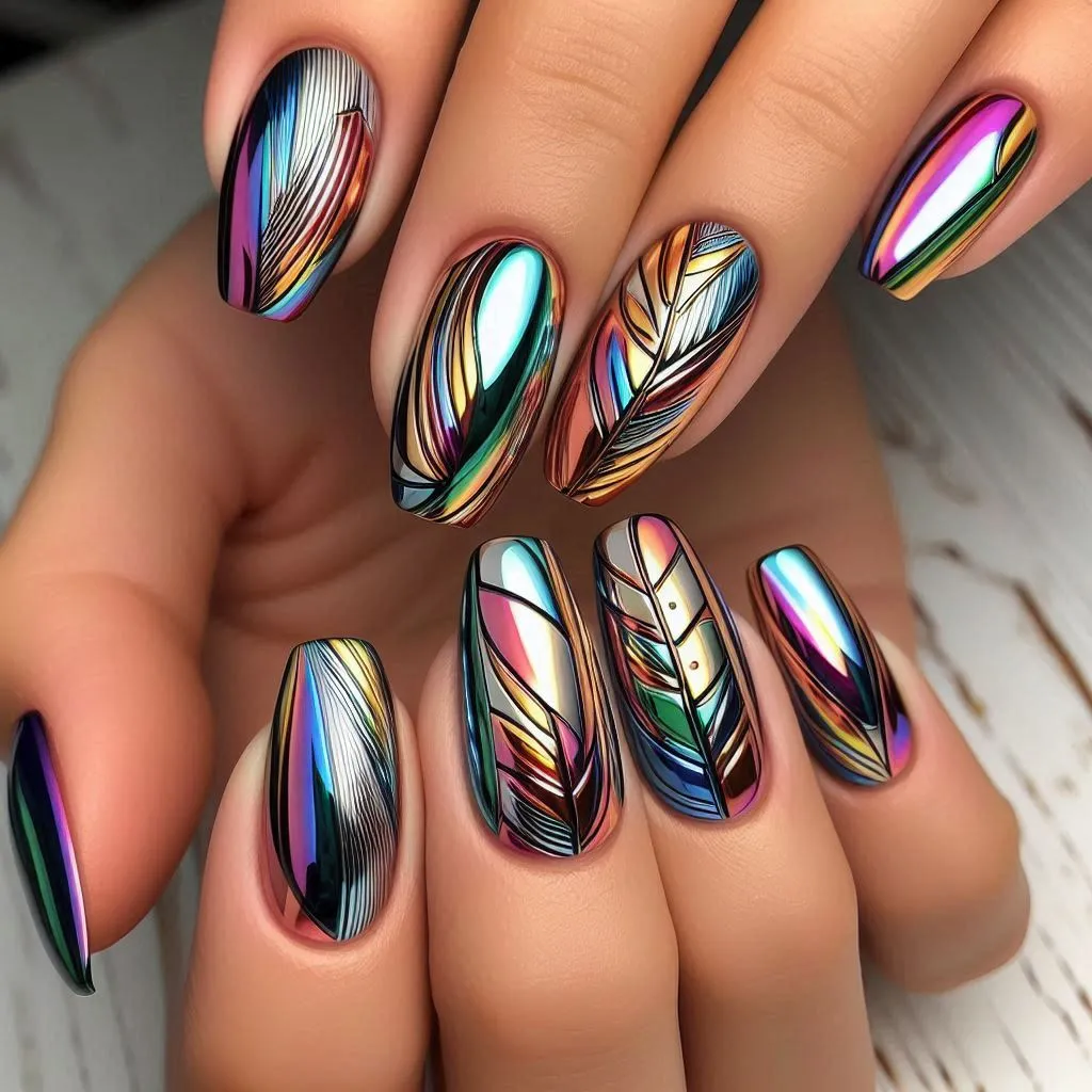 Colorful Chrome 3D Nails