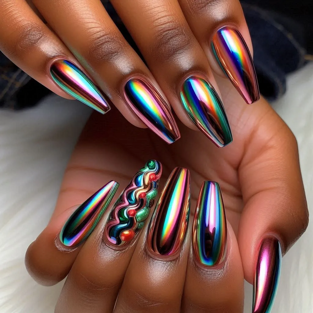 Colorful Chrome 3D Nails