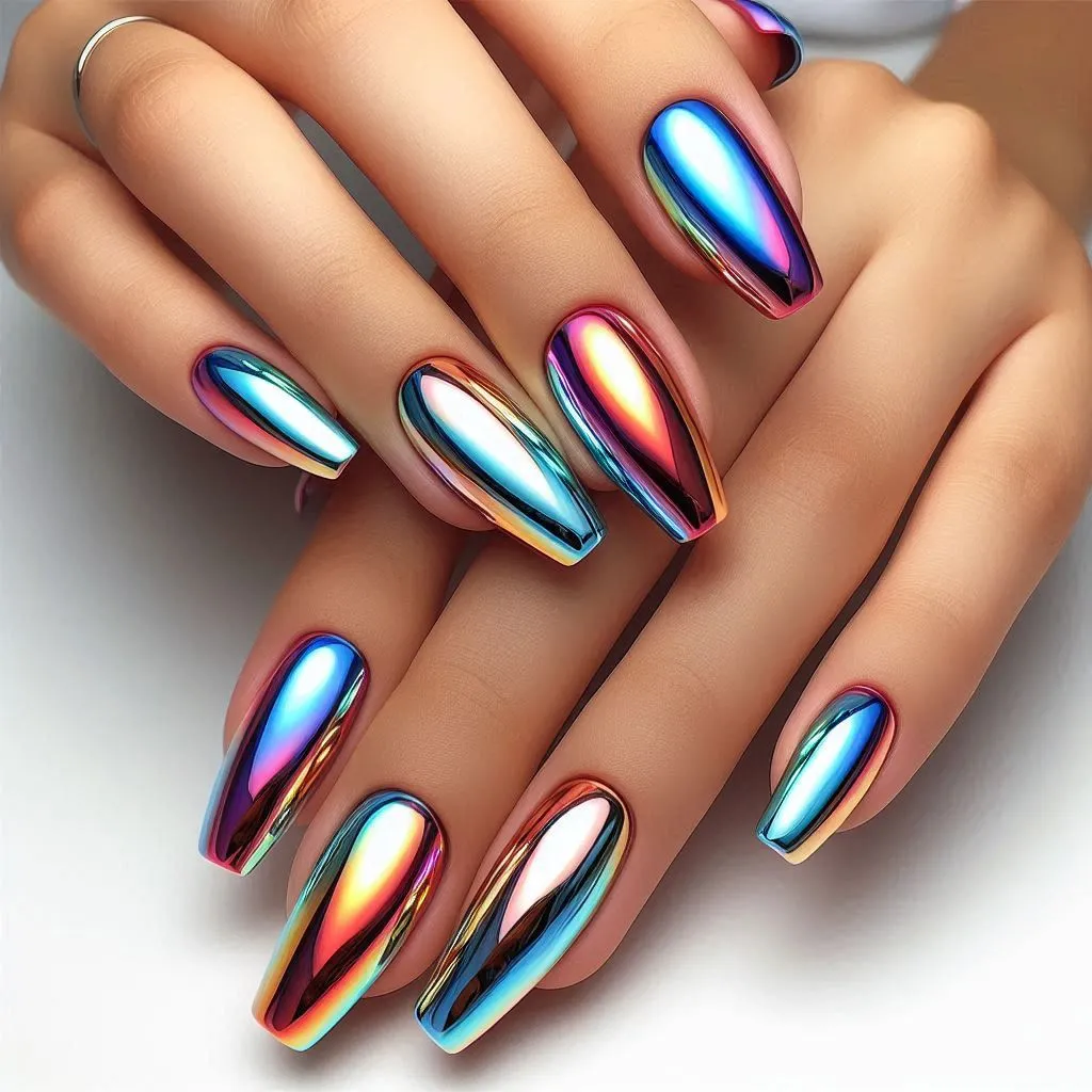 Colorful Chrome 3D Nails