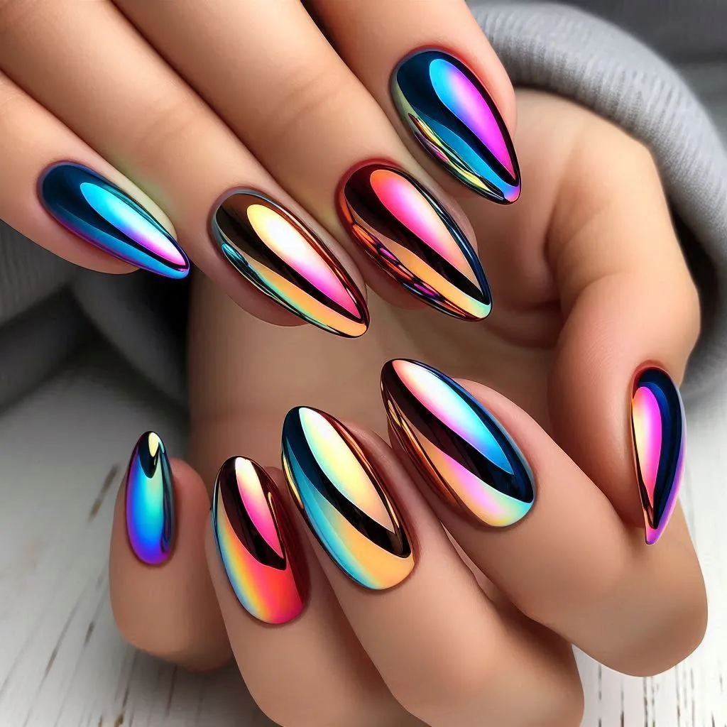 Colorful Chrome 3D Nails