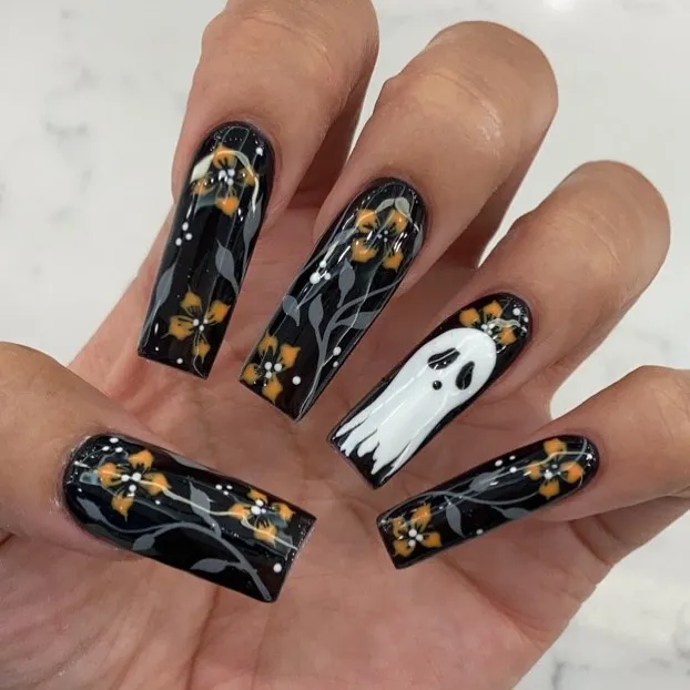 Long Black Coffin Nails