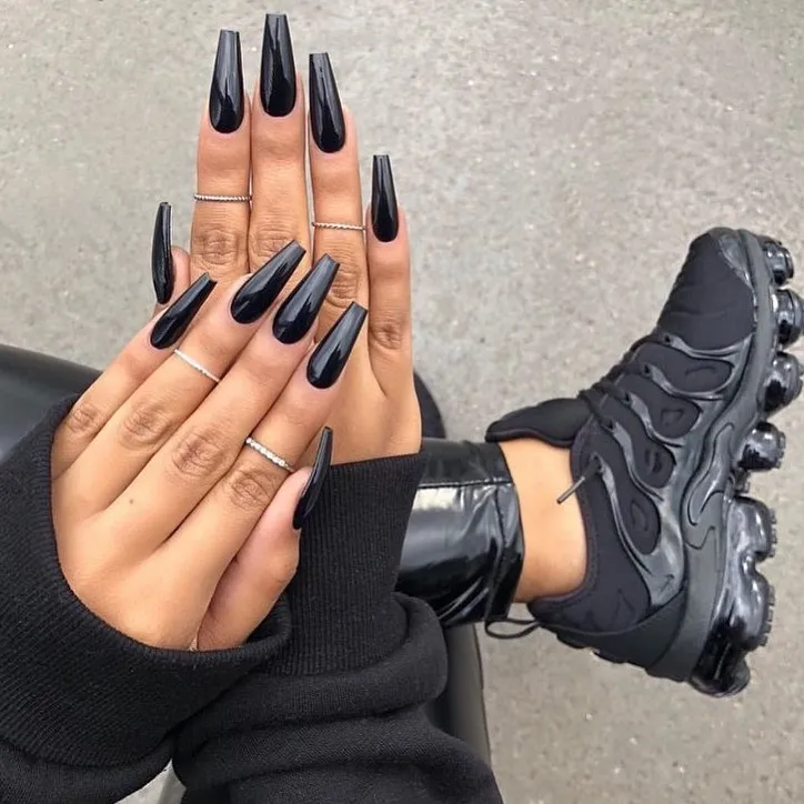 Long Black Coffin Nails