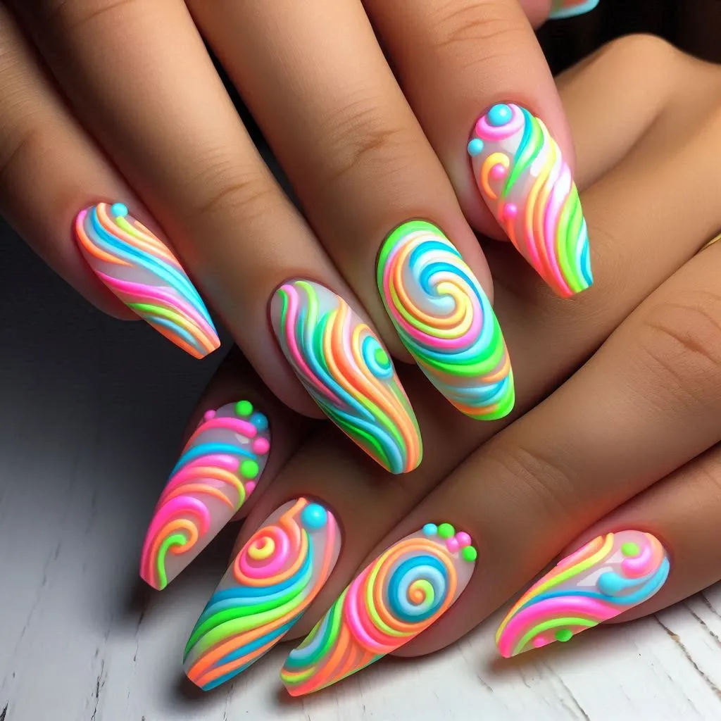 Neon Swirls Nails