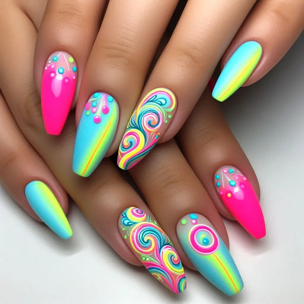 Neon Swirls Nails