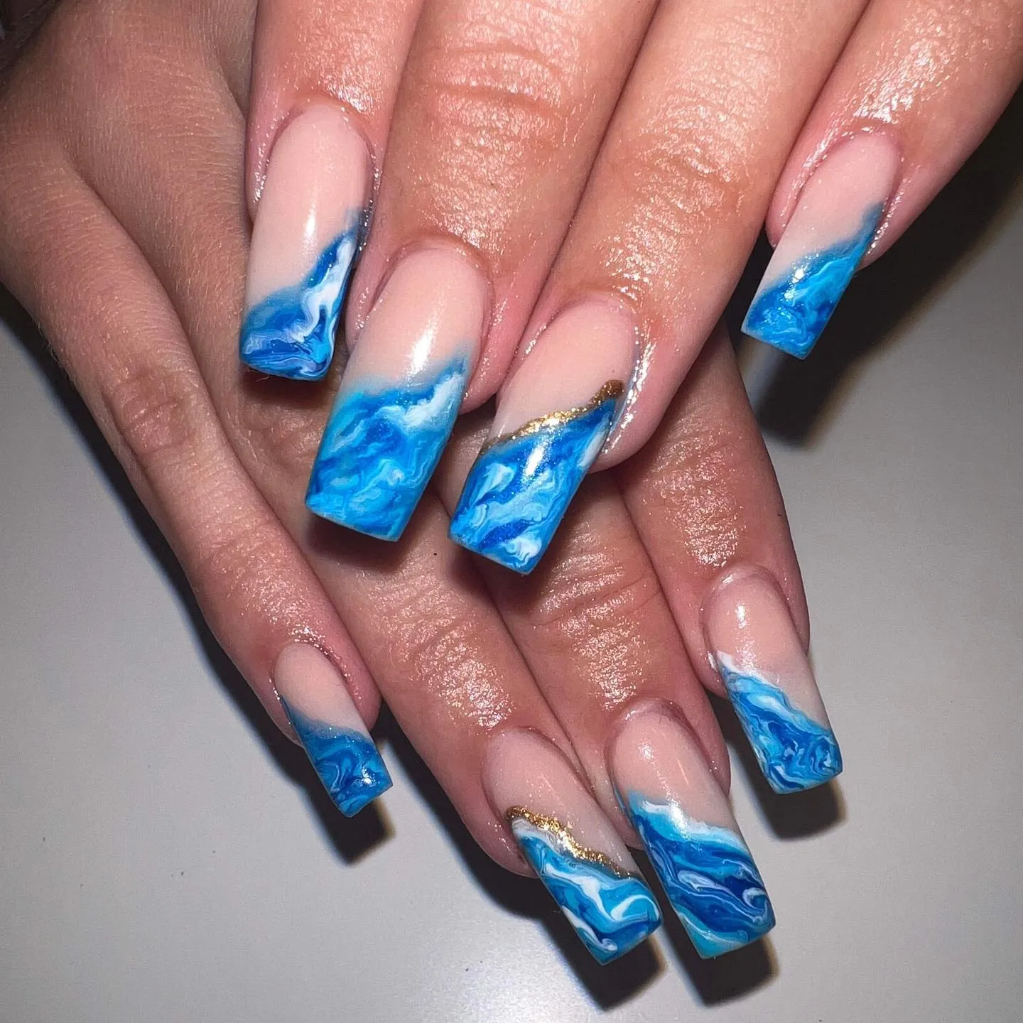 Blue Marble Coffin Nails