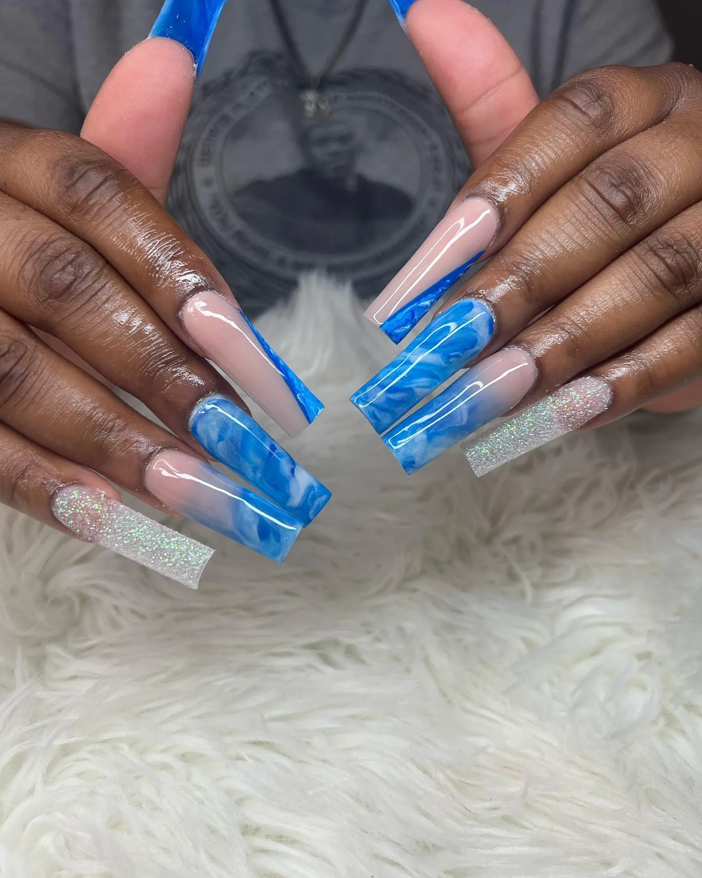 Blue Marble Coffin Nails